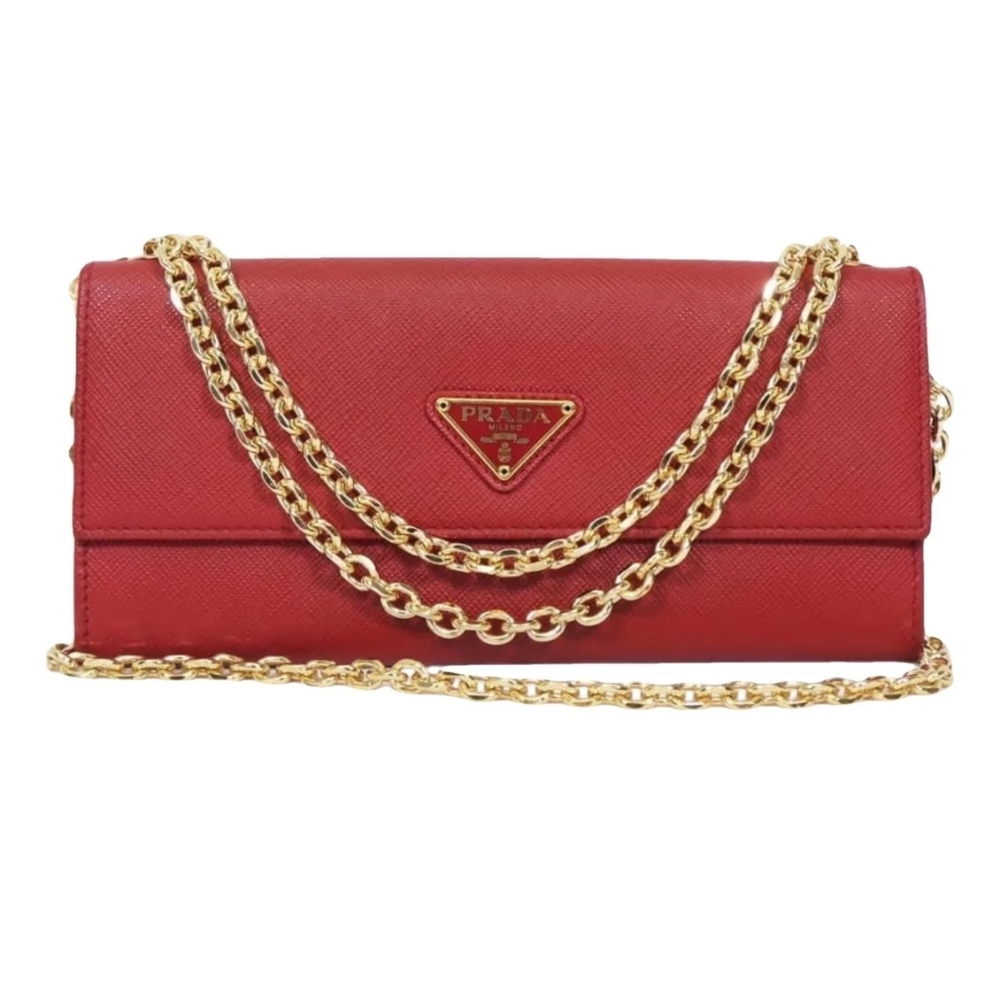 Authentic‼️Please Send To Poshmark  Prada Red and Gold Saffiano Leather Clutch